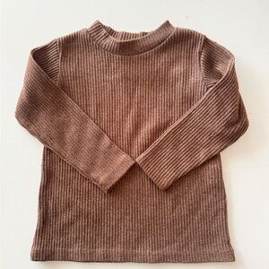 Zara Mock Neck Brown Ribbed Top